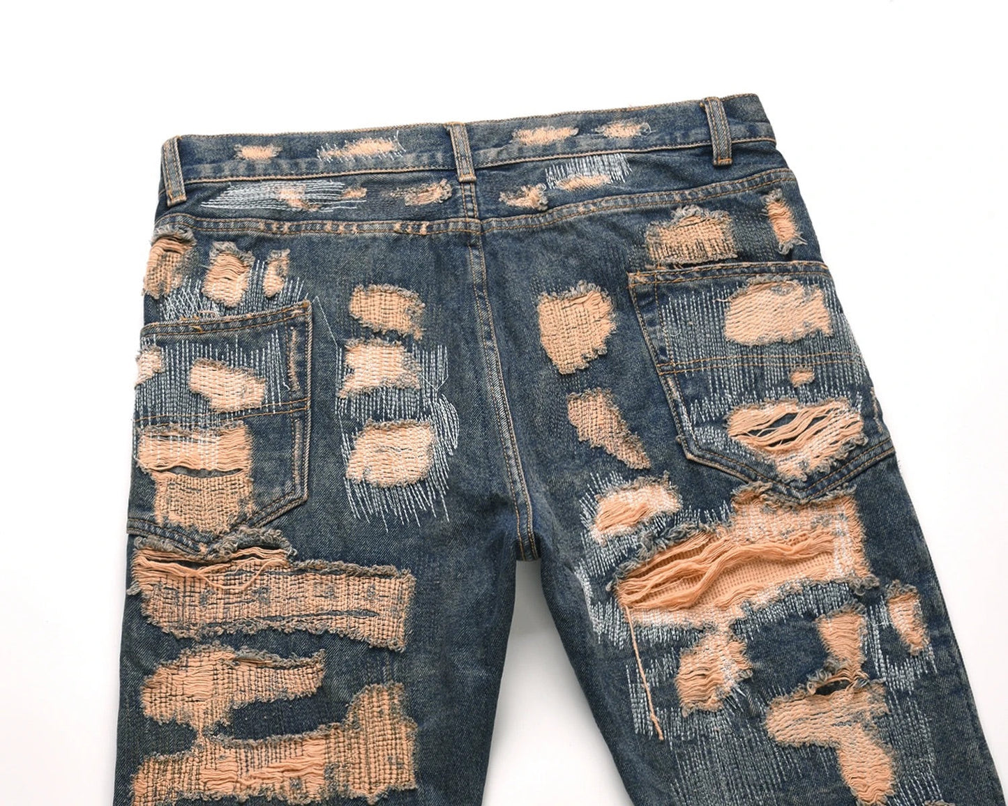 Distressed Cream Jeans