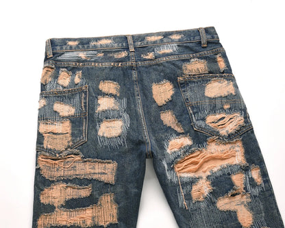 Distressed Cream Jeans