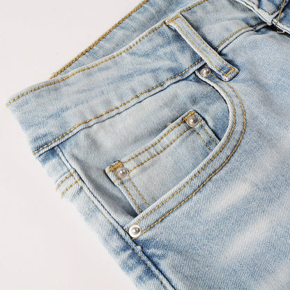 Light Leather Patch Jeans