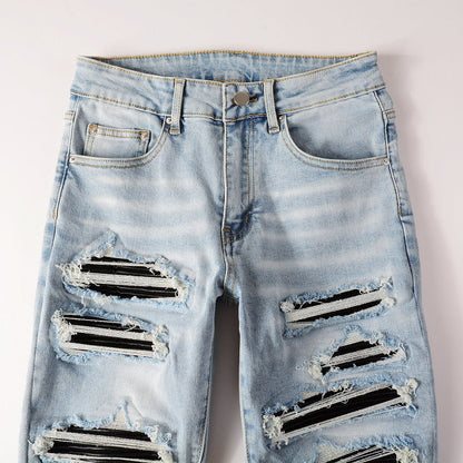 Light Leather Patch Jeans