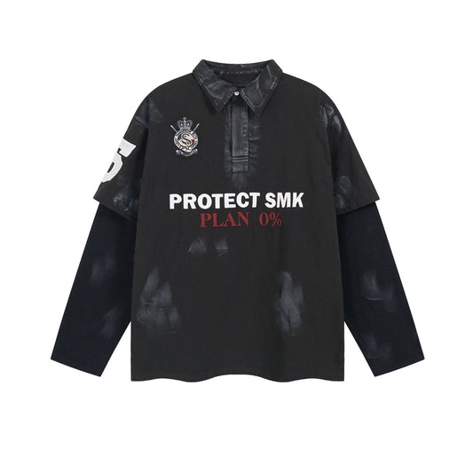 Black&Blue Long Sleeve Polo